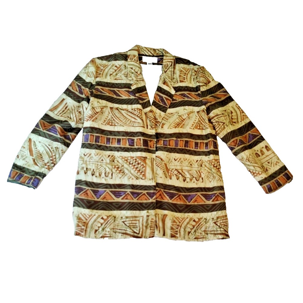 Vtg Carol Horn Workshop Blazer Silk Printed Oversized Jacket M Graphic Artsy 90s